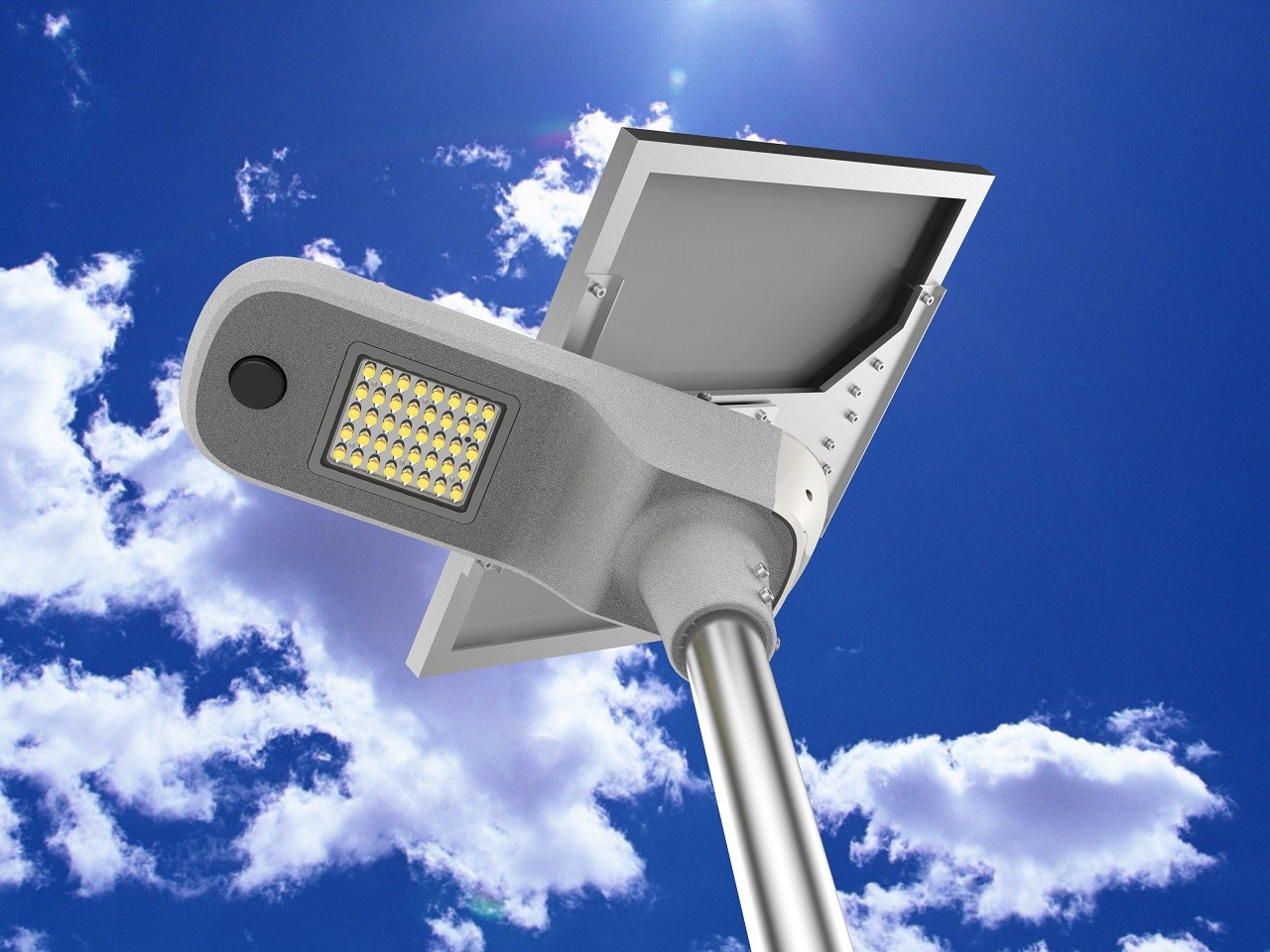 LAMPADAIRE LED SOLAIRE AUTONOME A BATTERIE INTEGRE -60W-BLANC NEUTRE - LED  MUR LAMP / IT DIFFUSION